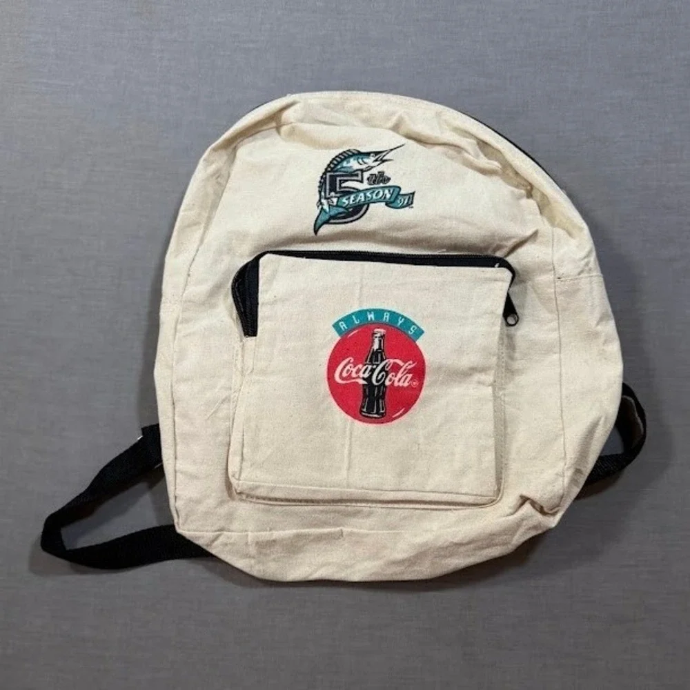 Florida Marlins 5th Season 1997‎ Canvas Backpack Beige Small Front Pocket.
